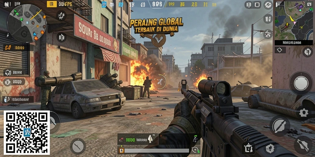 Tampilan screenshot 8QR menampilkan pertempuran FPS yang mendebarkan.
