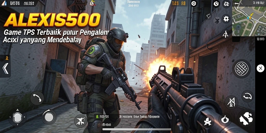Screenshot utama ALEXIS500 yang menunjukkan aksi seru dalam game TPS.