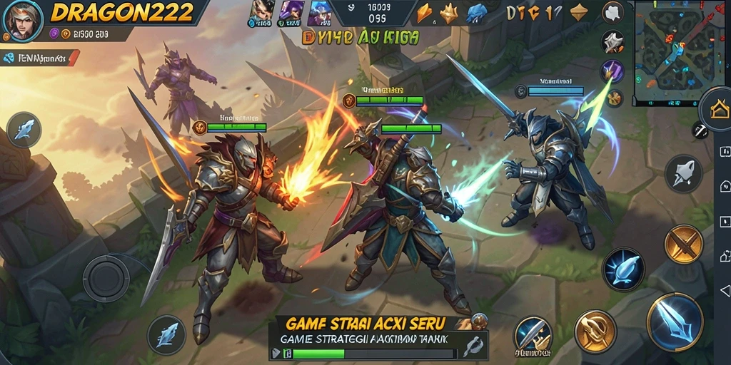 Tangkapan layar gameplay DRAGON222 yang menunjukkan pertempuran strategi intens.