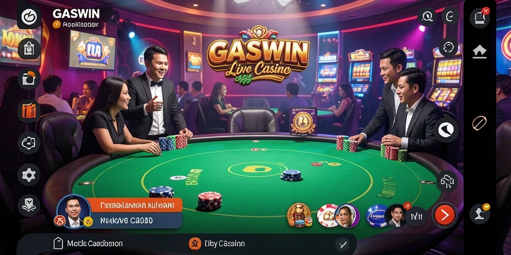 Screenshot <strong>GASWIN</strong> menampilkan dealer profesional dalam permainan Live Casino.