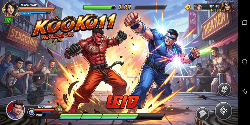 Gameplay KOKO11 yang menegangkan dan seru saat bertarung.