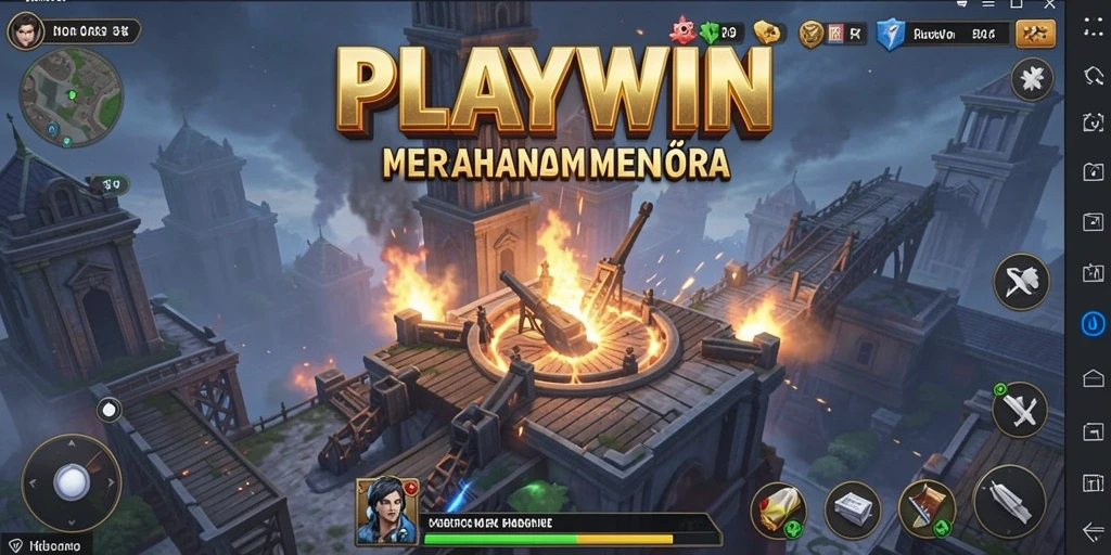 Tampilan gameplay menegangkan dari PLAYWIN dengan pertahanan menara strategis.