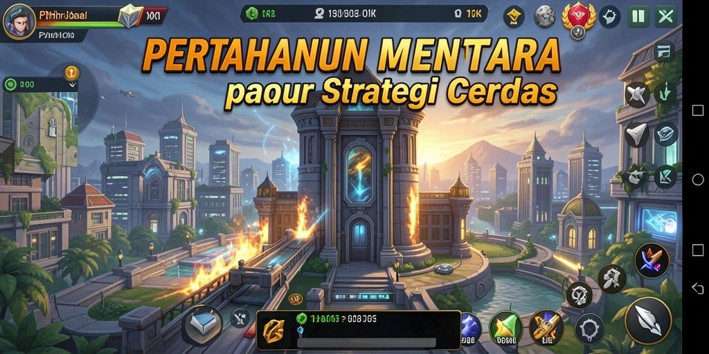Tampilan gameplay menara pertahanan yang mendebarkan.