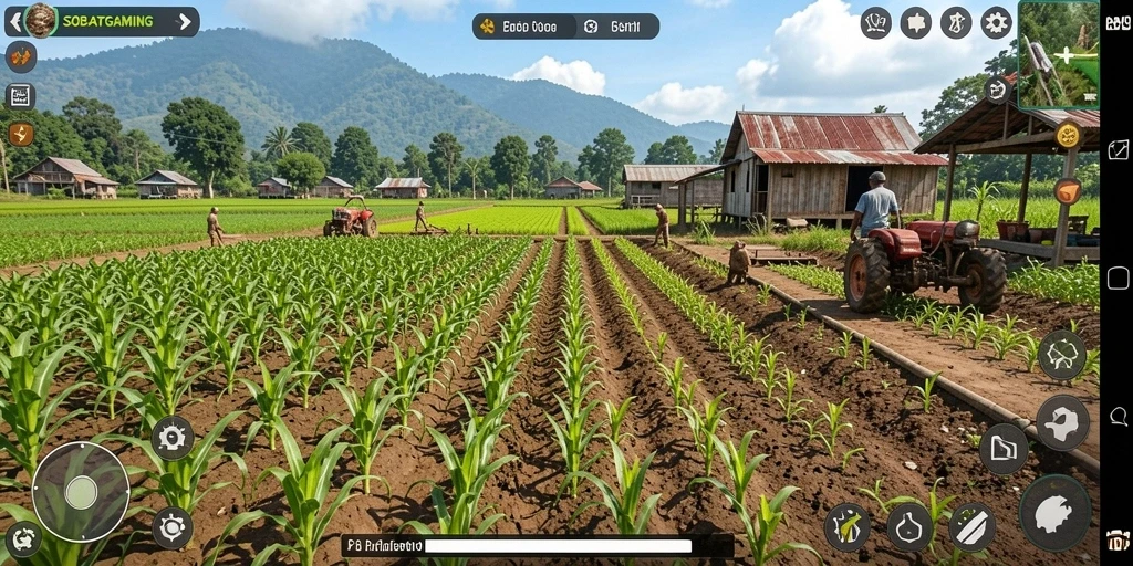 Tampilan gameplay menarik dalam SOBATGAMING dengan aktivitas bertani.