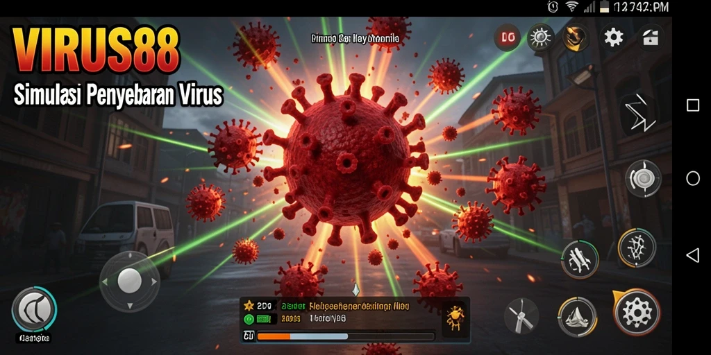 Tangkapan layar gameplay VIRUS88 yang menampilkan penyebaran virus secara strategis.